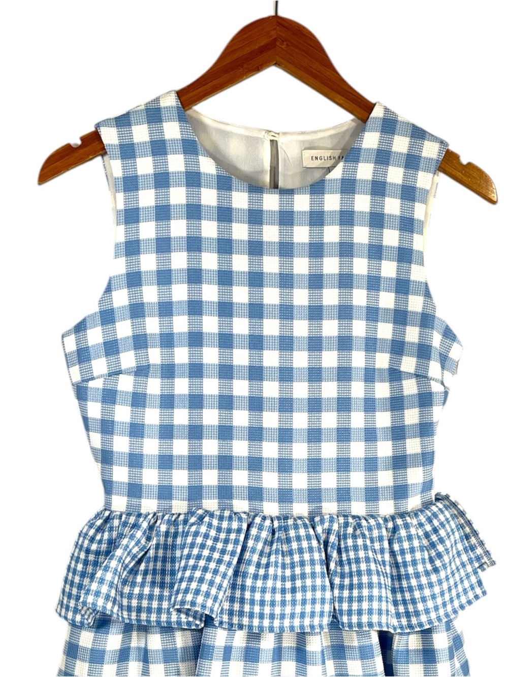 English Factory Tiered Gingham Sleeveless Dress in Blue and White Size XS - Picture 7 of 10